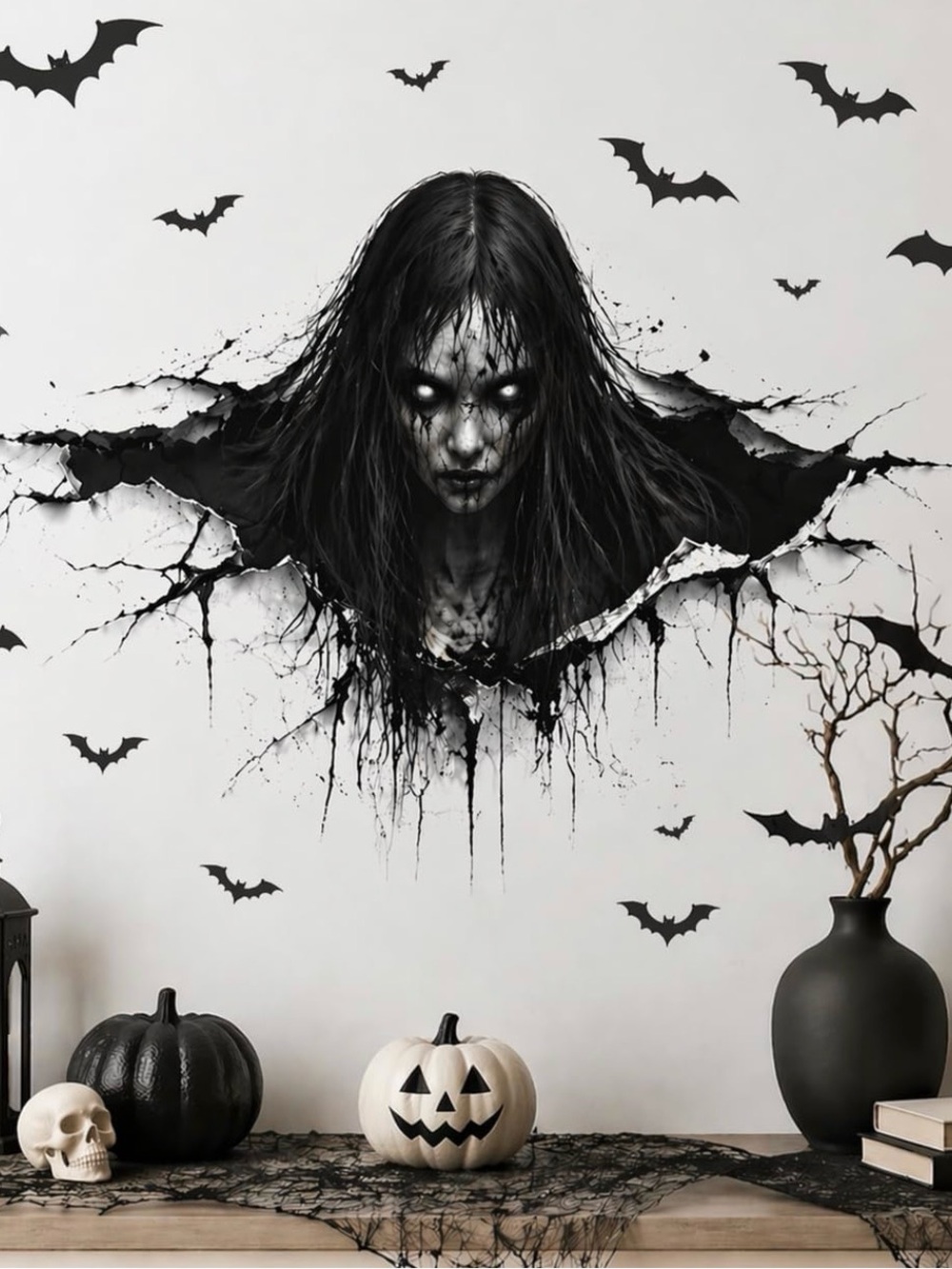 Halloween Window Wall Decal - Black Haunted Spirit Design